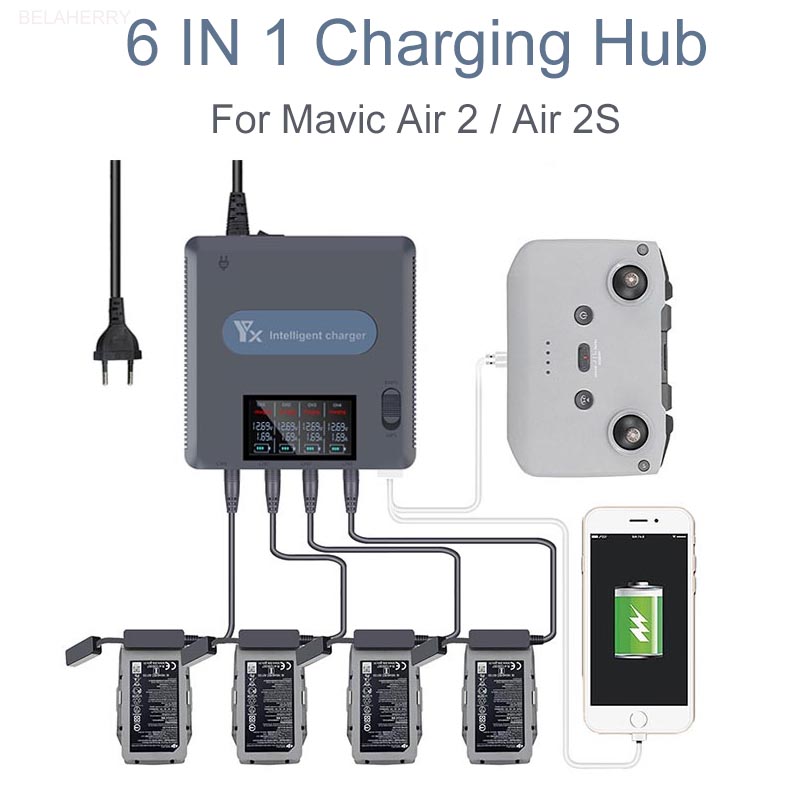 Drone Charging Hub - 6ใน1แบตเตอรี่สำหรับ DJI Mavic Air 2 /2S